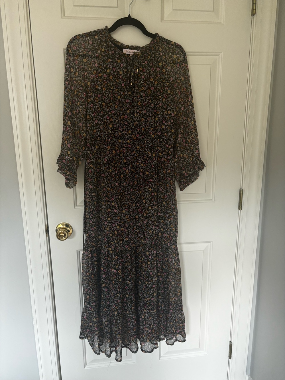 Floral Maxi Dress in Black with Pink & Green Accents